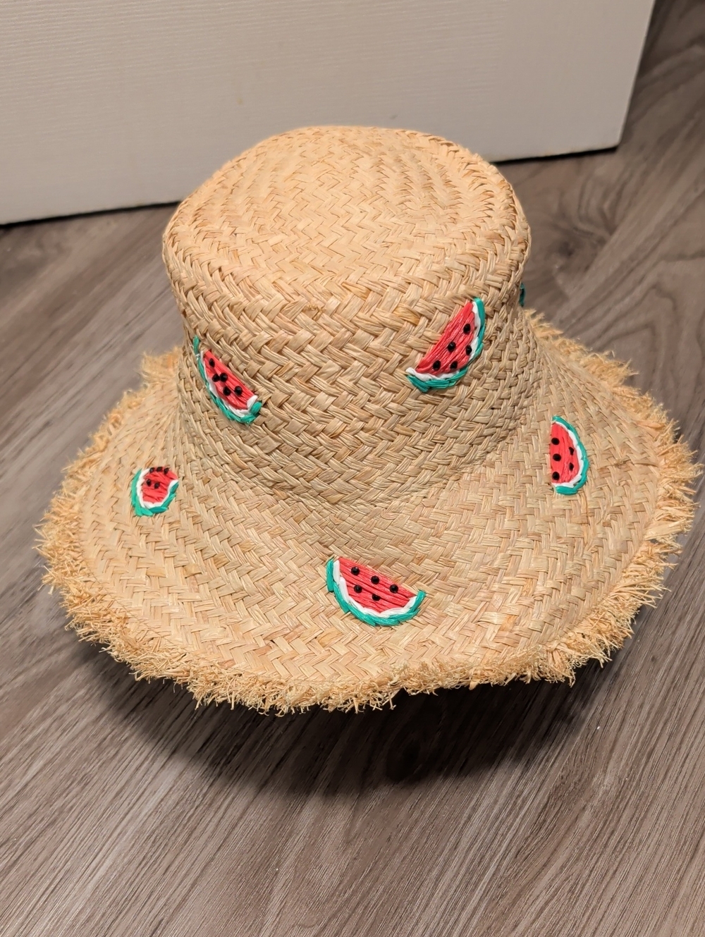 EUC Kate Spade Straw Sun Hat with Watermelon Appliqués - Natural